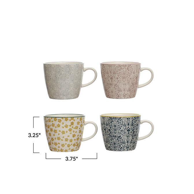 10 oz. Hand-Stamped Stoneware Mug w/ Pattern, 4 Styles