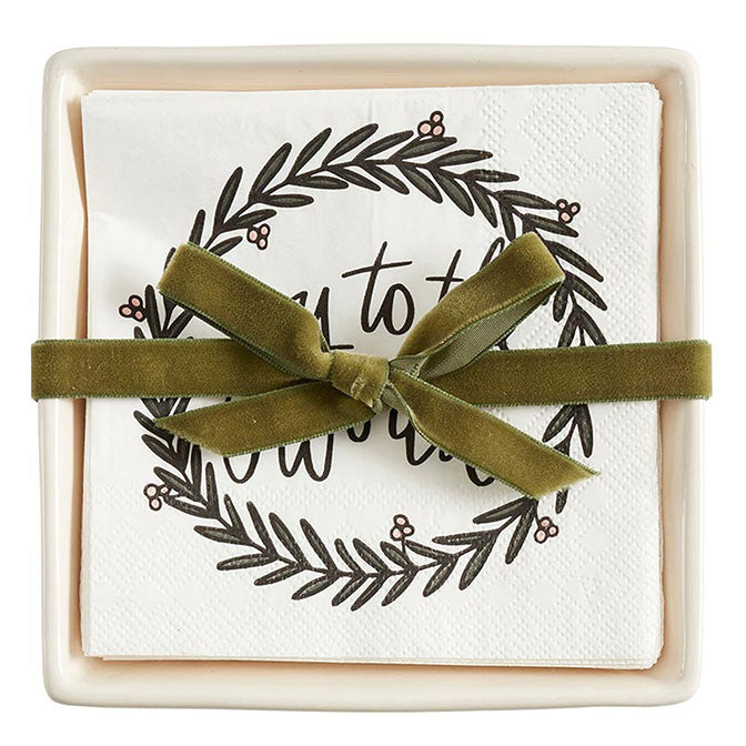Ceramic Napkin Tray + Napkins - Joy To The World