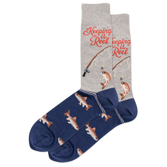 Men's Keeping it Reel Crew Socks- Blue