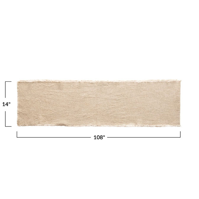 Linen Blend Table Runner with Frayed Edges