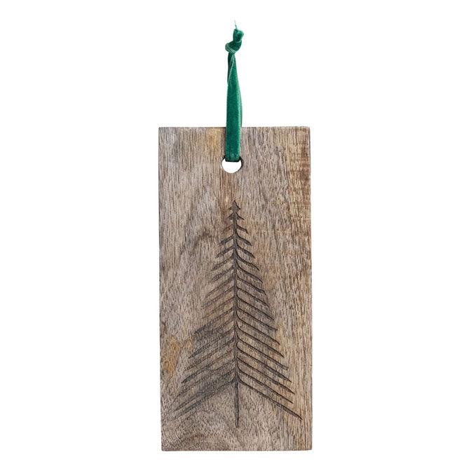 Mango Wood Cheese/Cutting Board with Laser Etched Tree & Velvet Tie