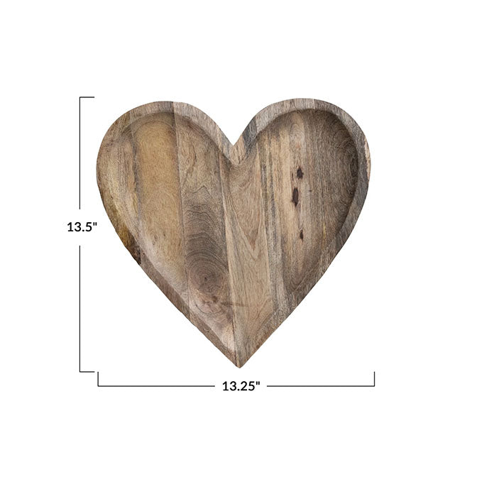 Mango Wood Heart Shaped Tray, Natural