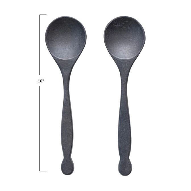 10"L Mango Wood Salad Servers, Black, Set of 2