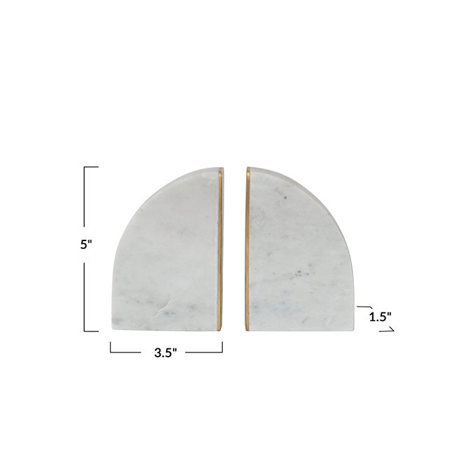 Marble Bookends with Brass Inlay, Gold Finish & White, Set of 2