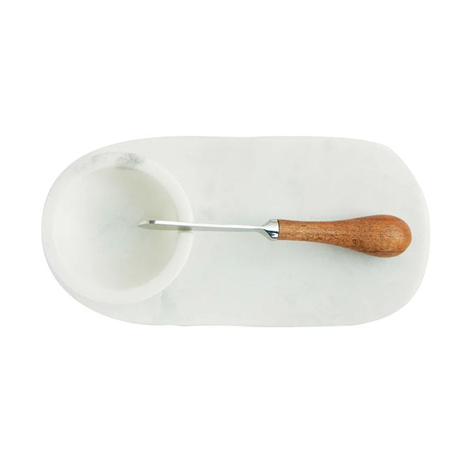 Marble Cheese/Serving Board w/ Marble Bowl & Canape Knife, Set of 3