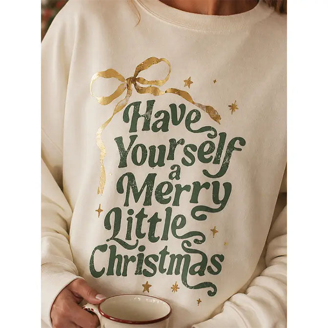 Merry Little Christmas Cream Graphic Holiday Sweatshirt