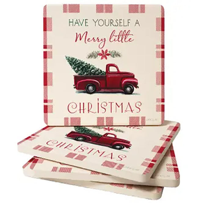 Merry Little Christmas Truck Stone Coaster