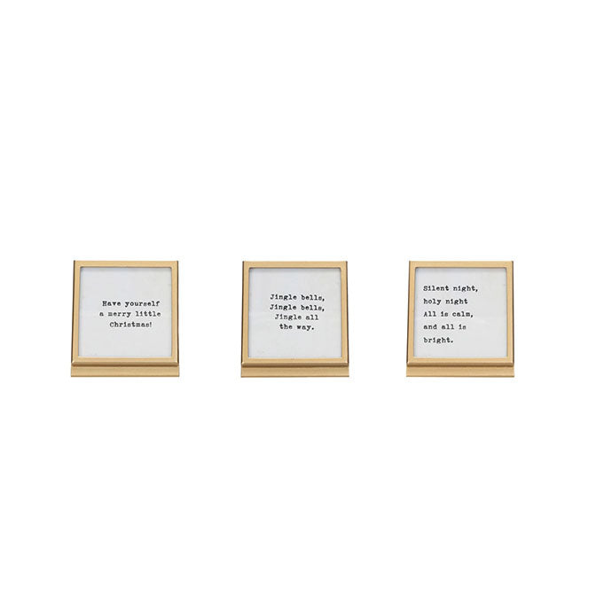 Metal & Glass Frame w/ Easel & Saying, 3 Styles (Holds 3" Square Photo)