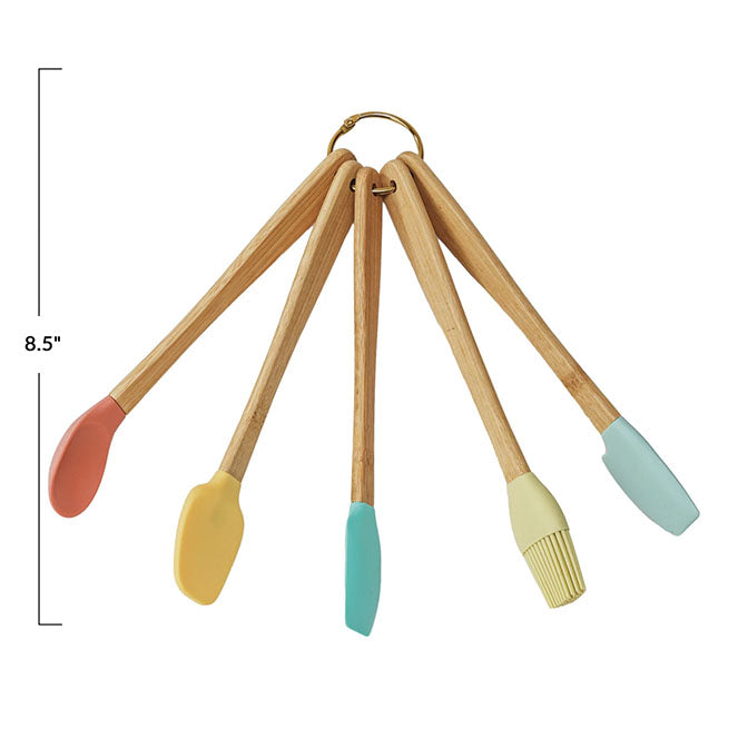 Silicone & Beech Wood Mini Kitchen Utensils Brights, Set of 5