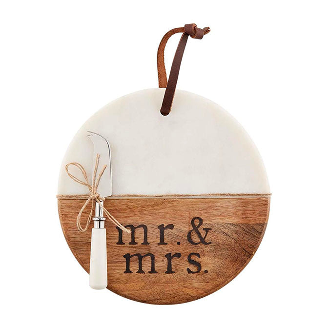 Mr and Mrs Round Marble & Wood Board Set