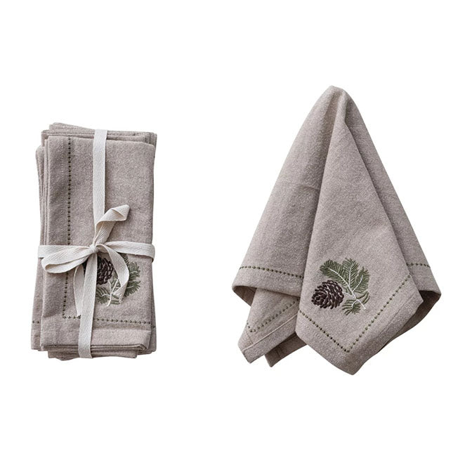 Napkins with Metallic Thread Embroidery, Set of 4 Tied with Tape