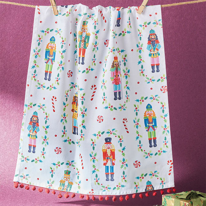Nutcrackers W/Pom Pom Kitchen Towel - Angela Staehling