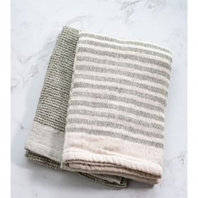 Olive Stripe Waffle Towels
