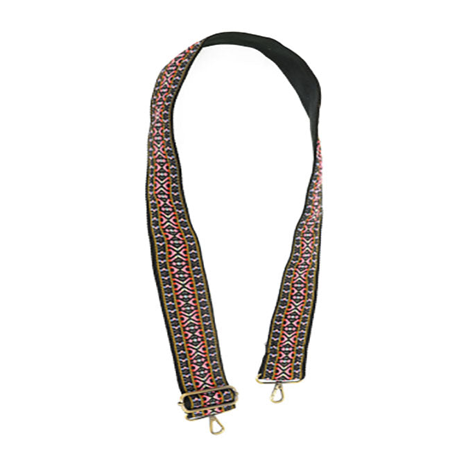 Pink Multi Mayan Embroidered Guitar Strap