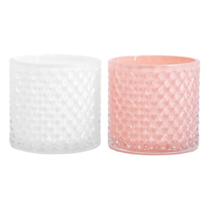 2 Assorted Pink and White Hobnail Votive