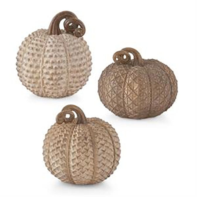 Assorted Resin Beige Textured Pumpkins (3 Styles)