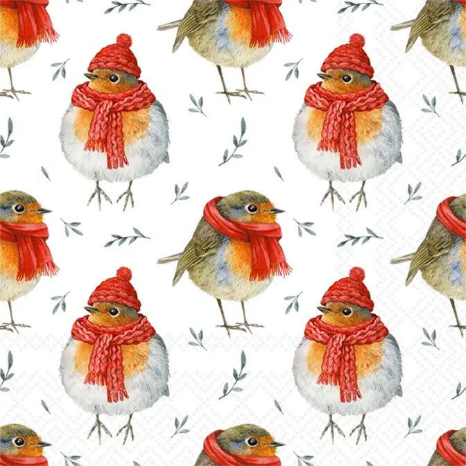 Paper Cocktail Napkins Robin in Winter Christmas
