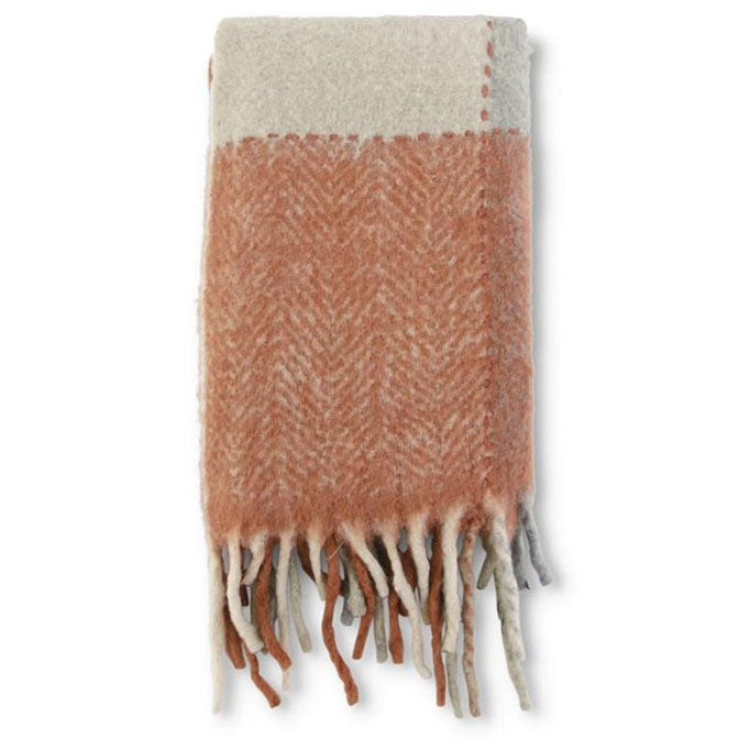 60 Inch Rust Gray Cream & Blue Handloom Woven Plaid Throw Blanket w/ Tassels