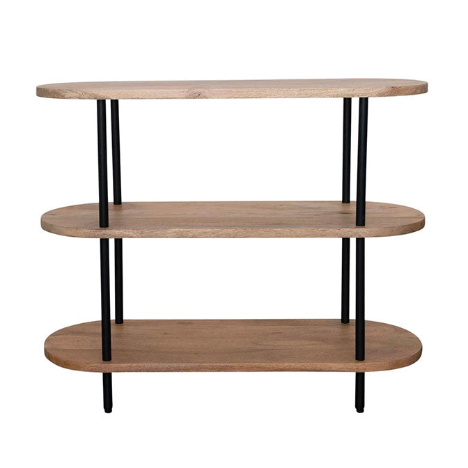 Oval Mango Wood and Metal 3-Tier Shelf