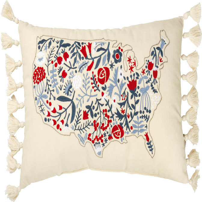 Floral USA Map Pillow
