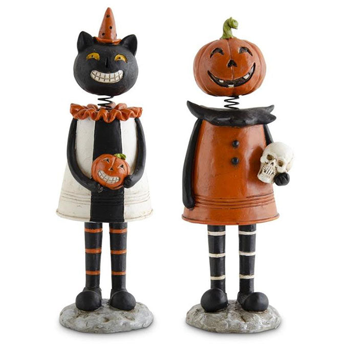 Assorted Resin Black Cat & Pumpkin Girl Bobble Head