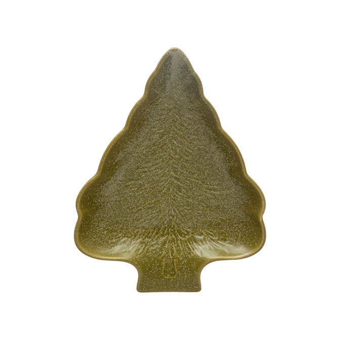 Stoneware Shaped Tree Shaped Plate, Reactive Glaze, Green (Each One Will Vary)