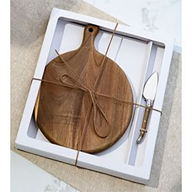Round Acacia Cheese Board & Knife Set