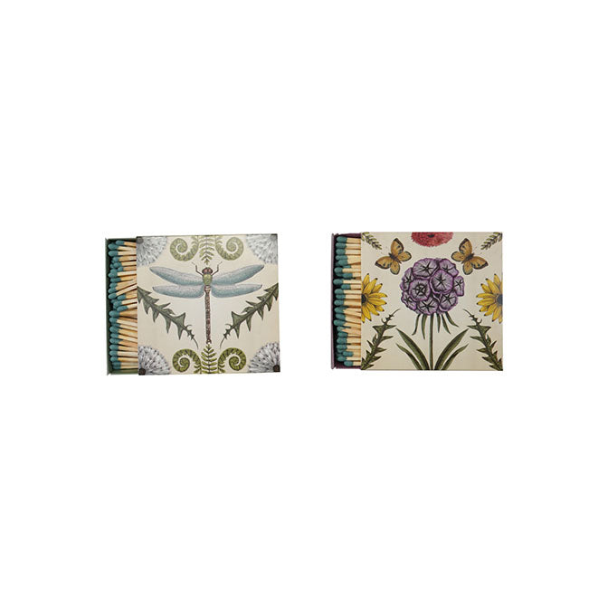Safety Matches in Matchbox with Botanicals or Dragonfly Design