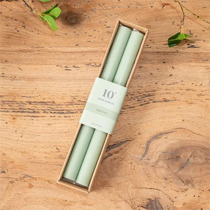Sage Green Taper Candle 10 in. (Set of 2)