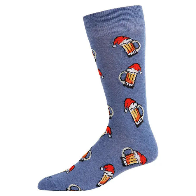 Memoi Santa Beer Mugs Men's Crew Socks