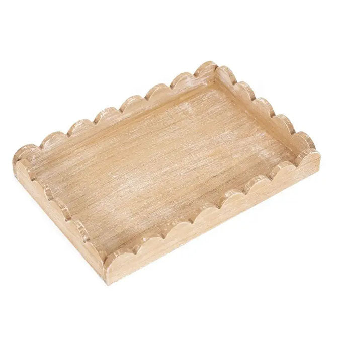 13x9x2 Wood Scallop Tray, Natural Home Decor