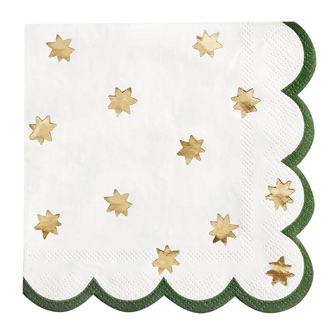 Scalloped Cocktail Napkin - Gold Stars