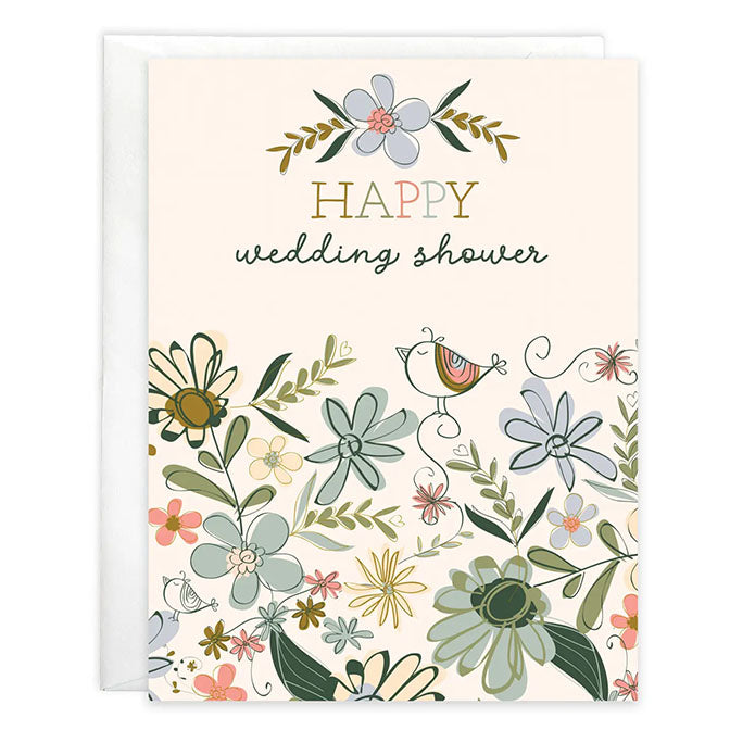 Wedding Greeting Card - Shower Flowers and Bird