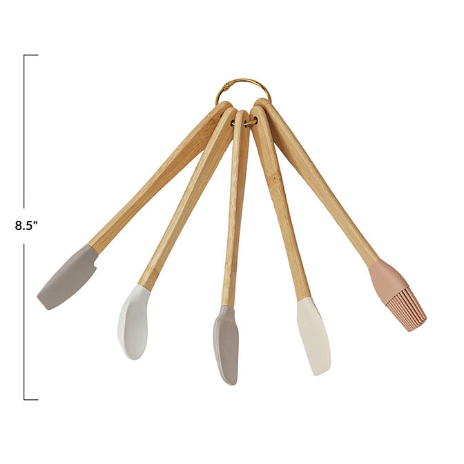 Silicone & Beech Wood Mini Kitchen Utensils Neutrals, Set of 5