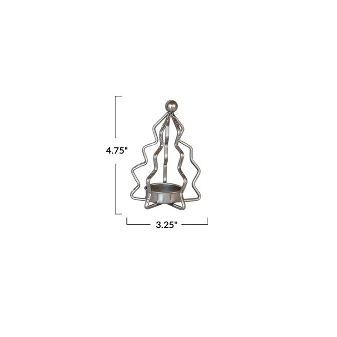 Small Metal Tree Shaped Tealight Holder, Silver Finish