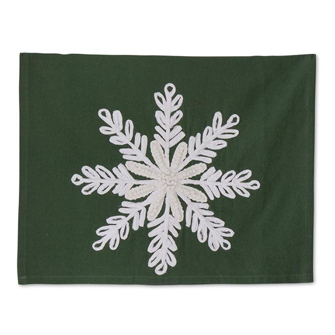 28 Inch Green Cotton Guest Towel w/White Snowflake Applique