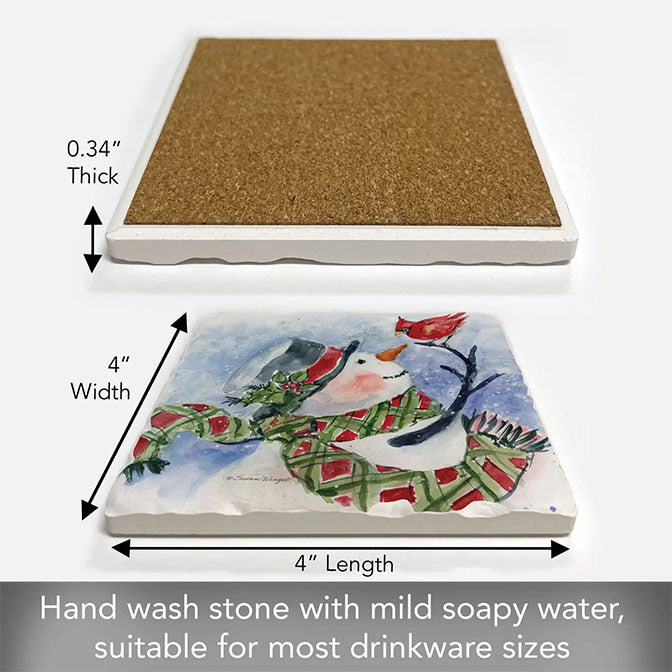 "Snowman Diamond Plaid" Absorbent Tumbled Tile Coaster