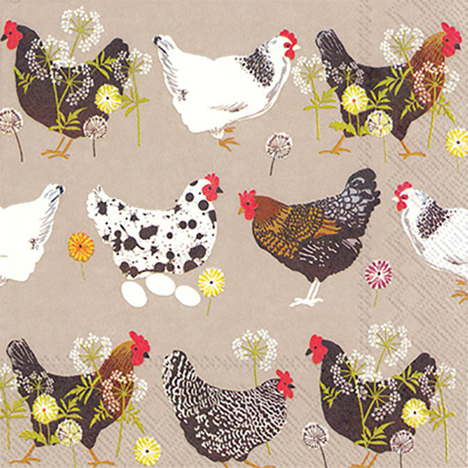 Spatter Hens Linen Cocktail Napkin