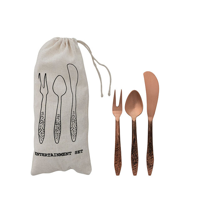 Stainless Steel Appetizer Utensils with Hammered Handles