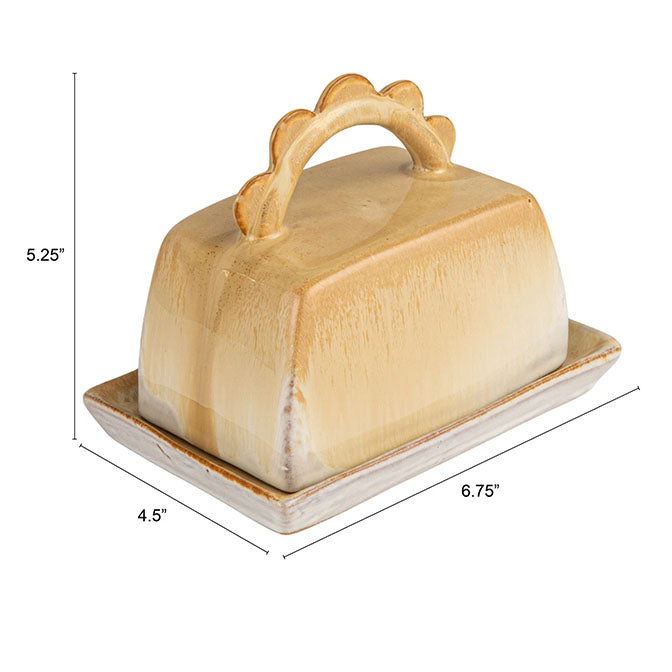 Stoneware Butter Dish with Scalloped Handle (Each One Will Vary)