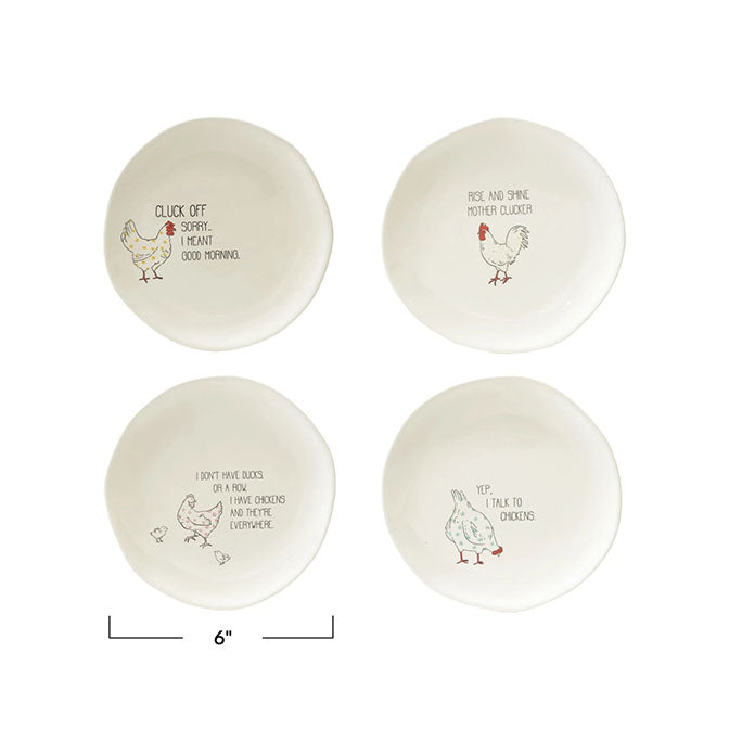 Stoneware Plate w/ Chicken & Saying, 4 Styles
