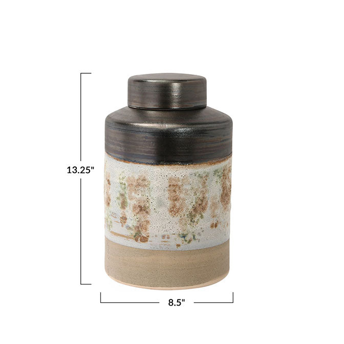 Decorative Hand-Painted Stoneware Ginger Jar, Reactive Glaze, Multi Color (Each One Will Vary)