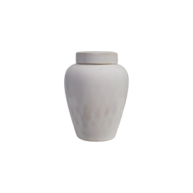 Decorative Debossed Stoneware Ginger Jar with Lid (Each Will Vary)