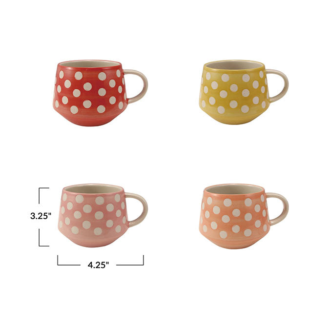 14 oz. Hand-Painted Stoneware Mug w/ Wax Relief Dots, 4 Colors