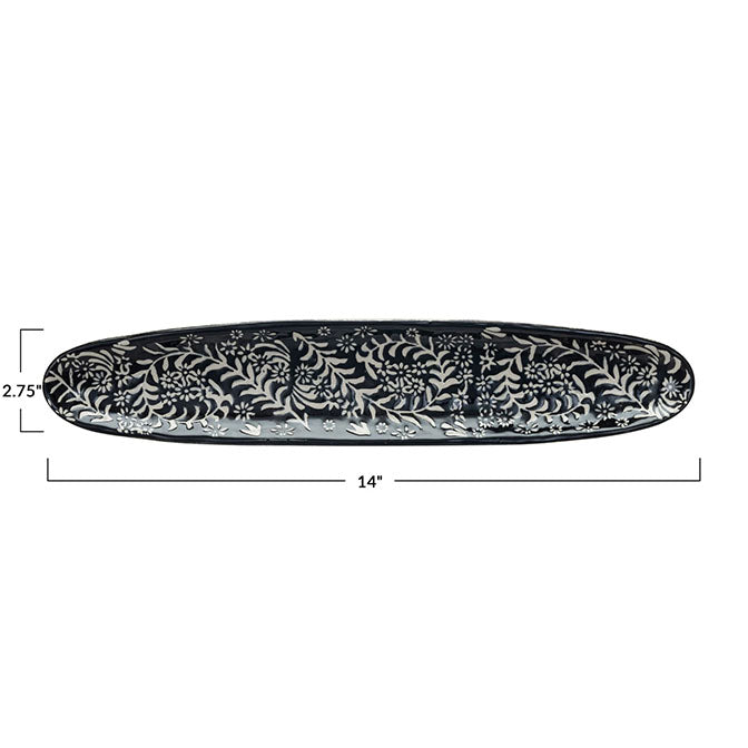 Stoneware Platter w/ Wax Relief Botanicals