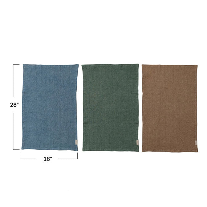 Stonewashed Linen Blend Tea Towel w/ Tab, 3 Colors