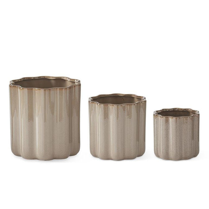Tan Ceramic Scalloped Pots