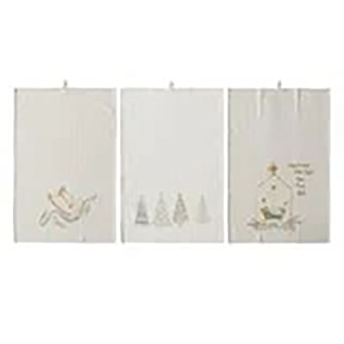 Cotton Printed Tea Towel with Holiday Image/Saying, 3 Styles ©