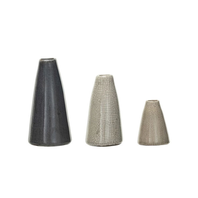 Terra-cotta Vases, Crackle Glaze, Set of 3 (Each One Will Vary)