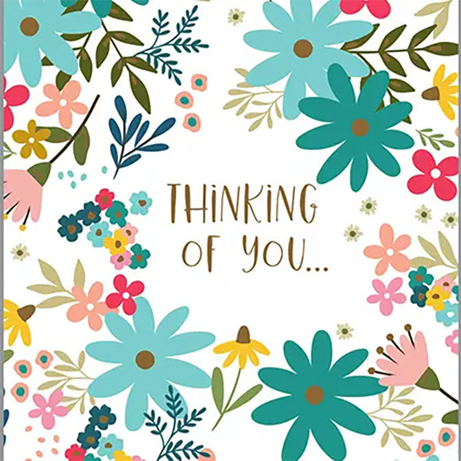 Thinking of You Greeting Card - Teal Flowers